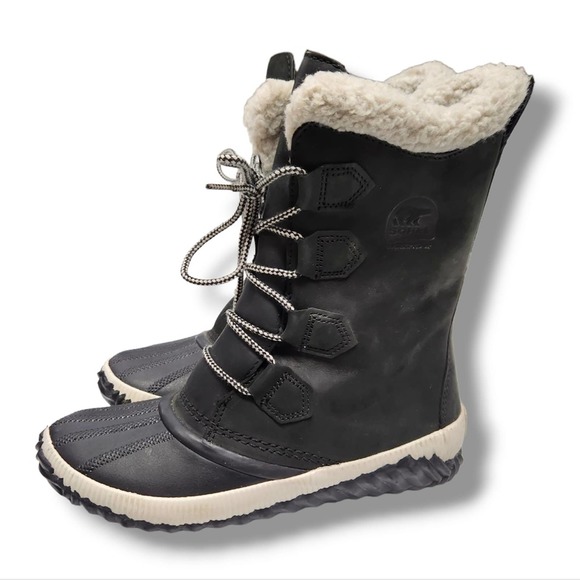 Sorel Out and About Plus Tall Boots Black White Waterproof Fleece Lined 7.5 - Picture 3 of 12
